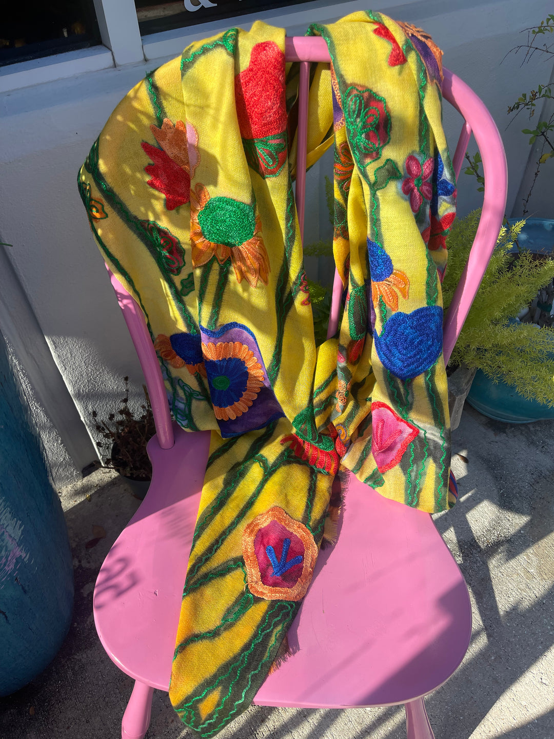 Hand Embroidered Cashmere and Silk Shawl