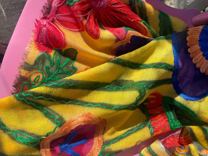 Hand Embroidered Cashmere and Silk Shawl
