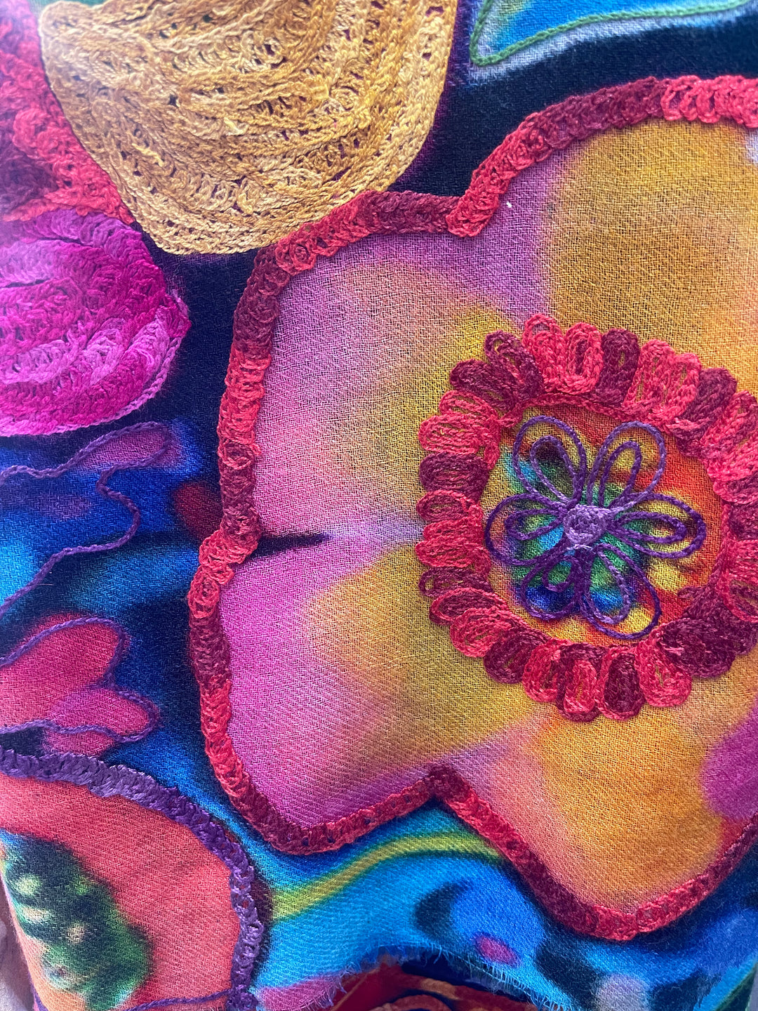 Hand Embroidered Cashmere and Silk Pashmina Shawl