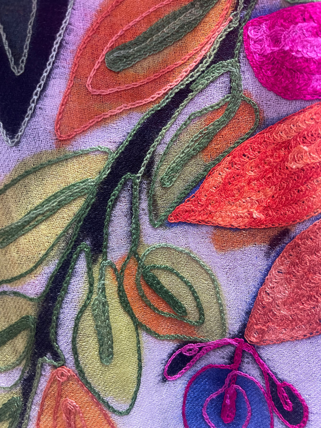 Hand Embroidered Cashmere and Silk Pashmina Shawl