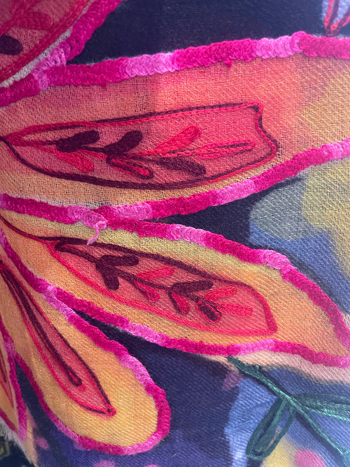 Hand Embroidered Cashmere and Silk Shawl