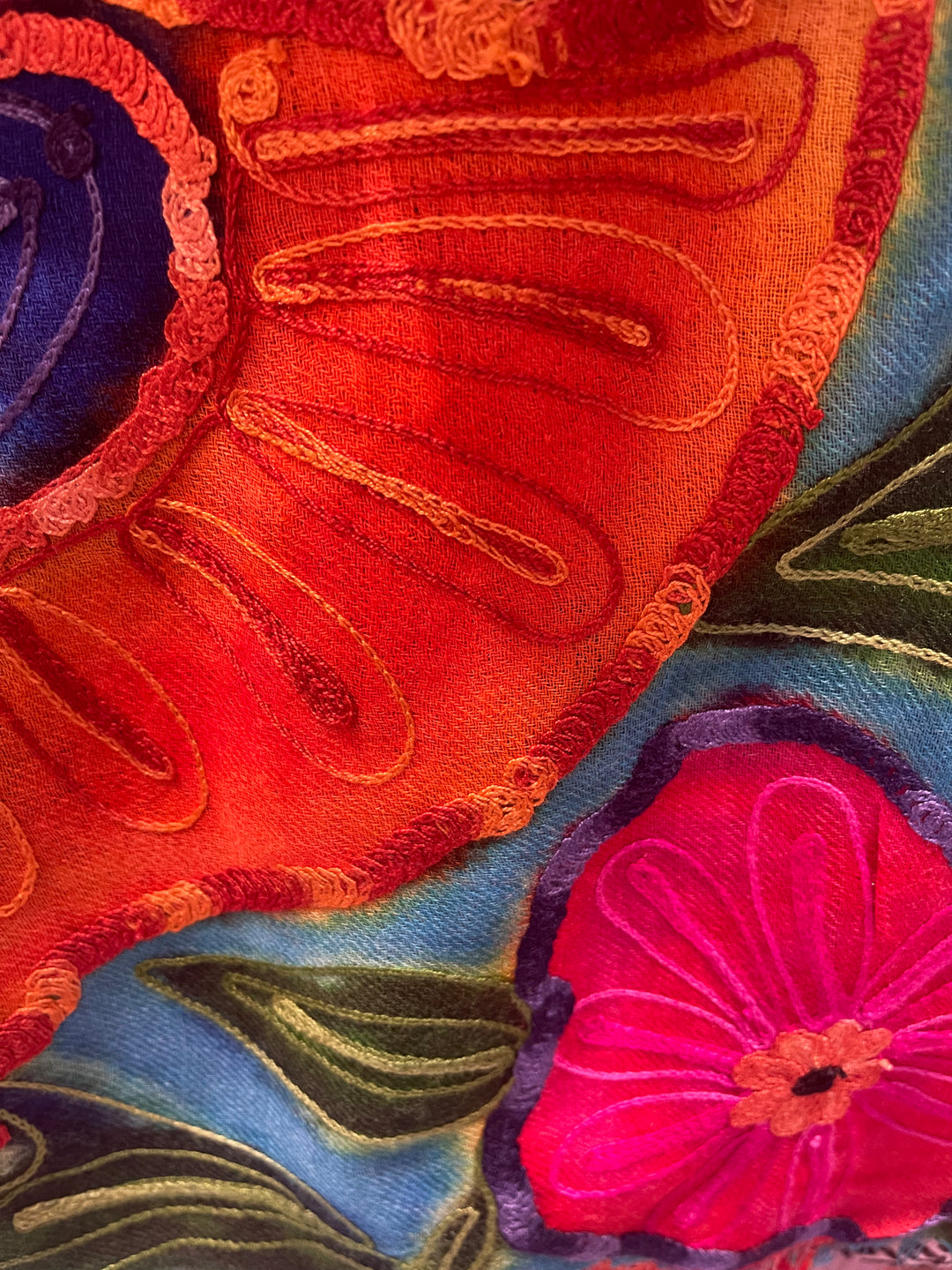 Hand Embroidered Cashmere and Silk Shawl