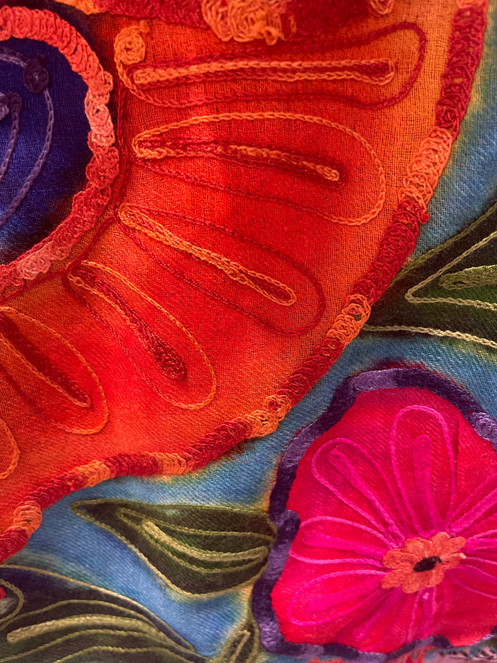 Hand Embroidered Cashmere and Silk Shawl