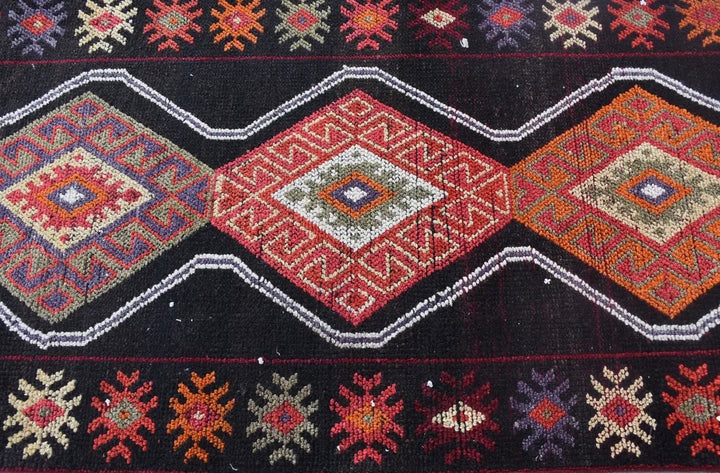 Vintage Ethnic Handwoven Wool Rug-Black and Red