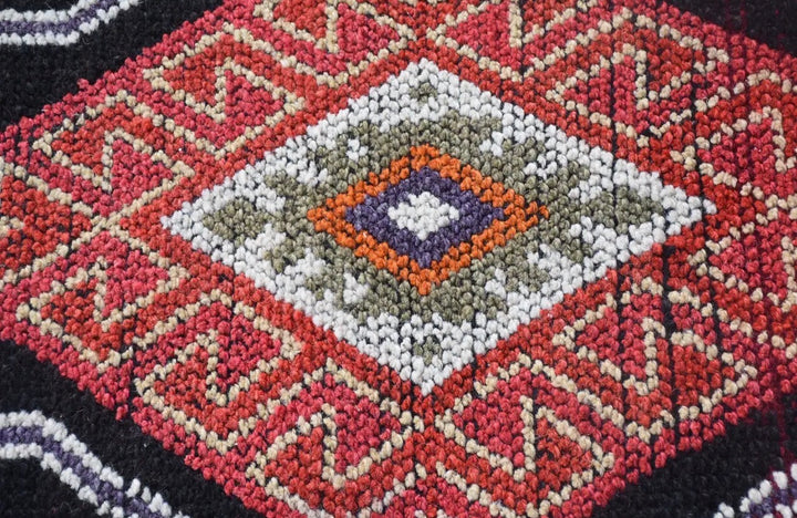 Vintage Ethnic Handwoven Wool Rug-Black and Red