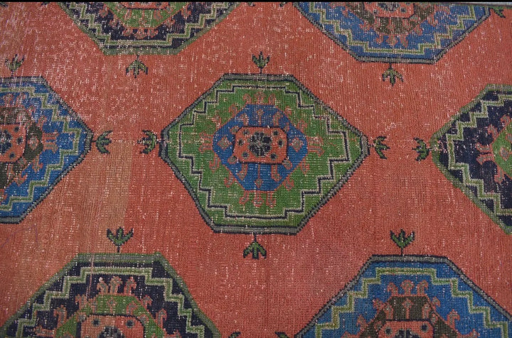 Vintage Handwoven Turkish Rug-Orange and Blue