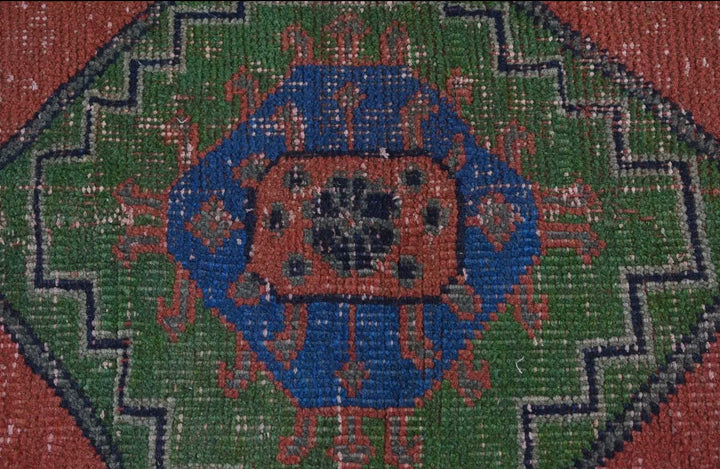 Vintage Handwoven Turkish Rug-Orange and Blue