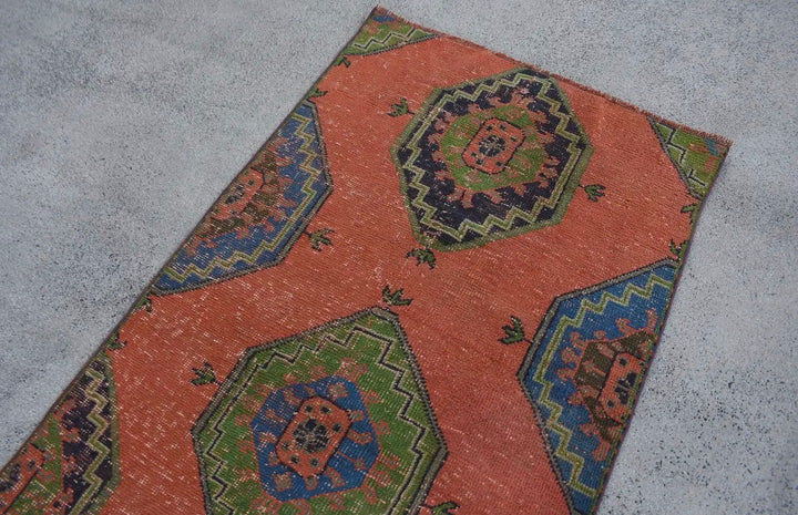 Vintage Handwoven Turkish Rug-Orange and Blue