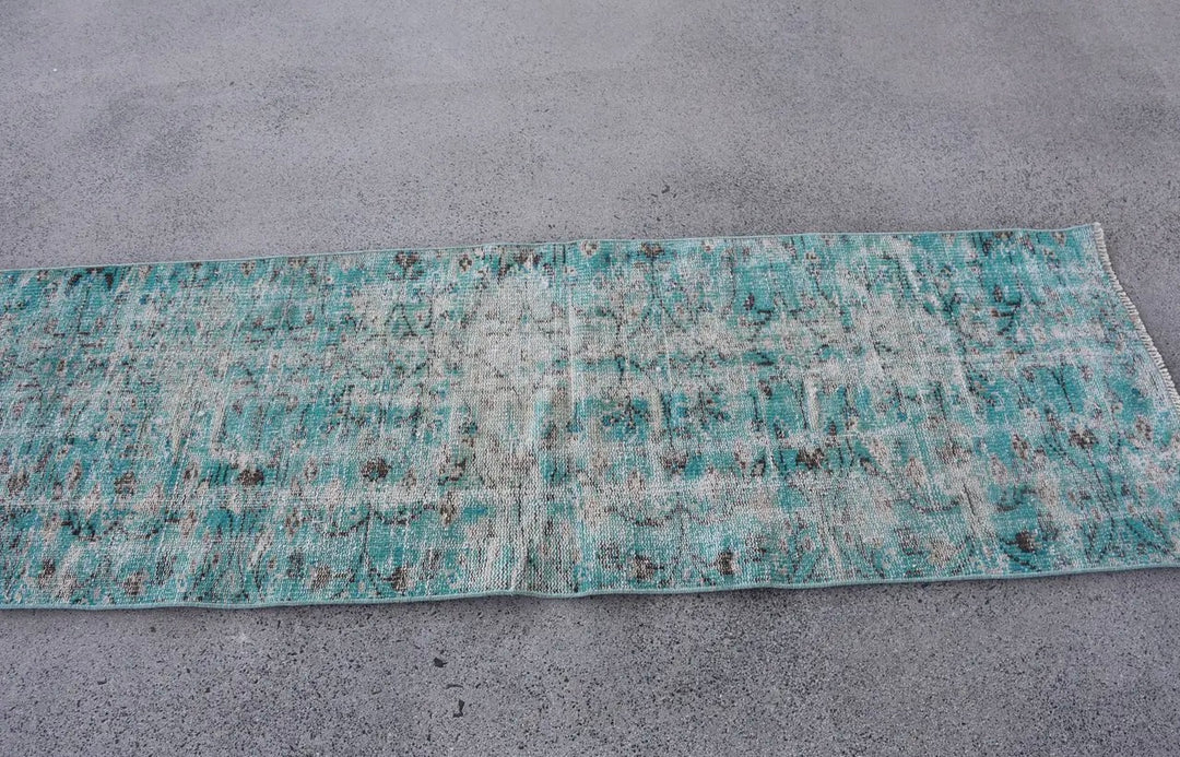 Vintage Hand Woven Turkish Oushak Rug-Aqua