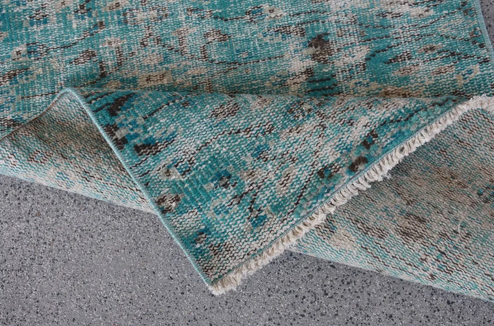 Vintage Hand Woven Turkish Oushak Rug-Aqua