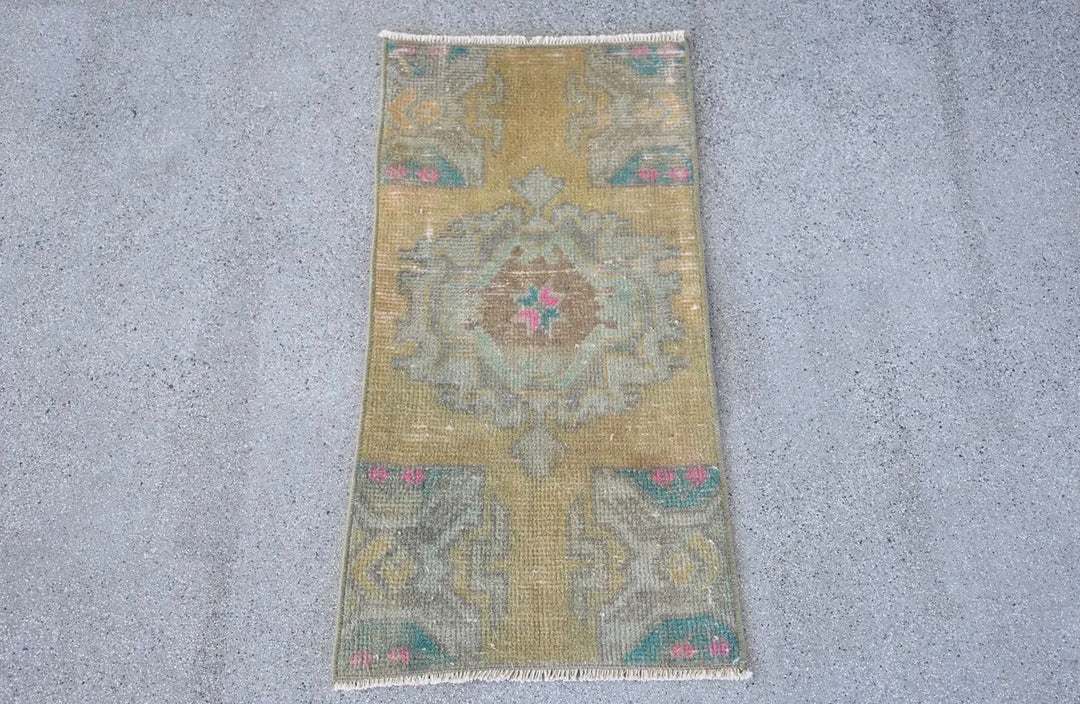 Vintage Handwoven Turkish Rug-Golden Yellow/sage Green