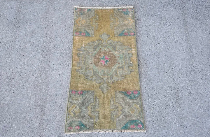 Vintage Handwoven Turkish Rug-Golden Yellow/sage Green