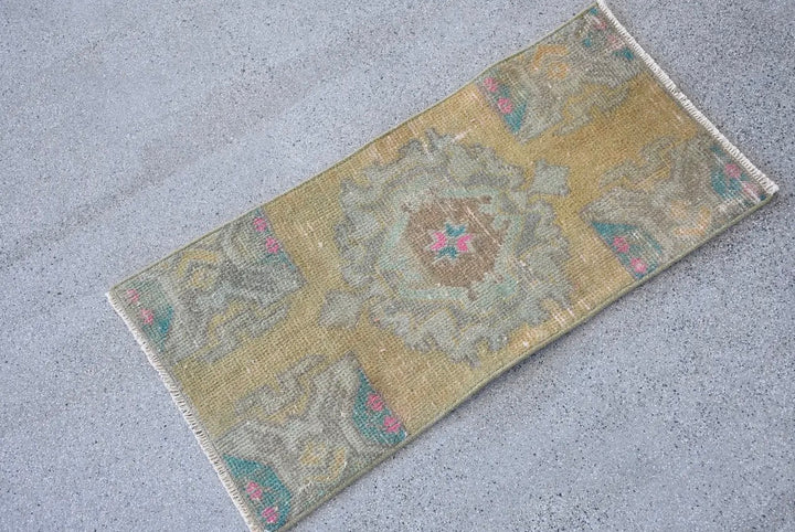 Vintage Handwoven Turkish Rug-Golden Yellow/sage Green