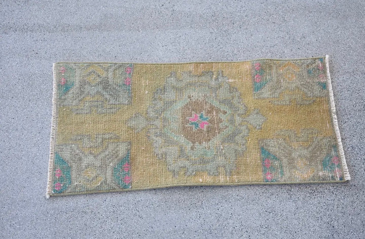 Vintage Handwoven Turkish Rug-Golden Yellow/sage Green