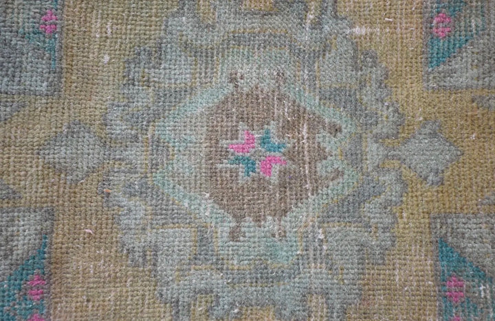 Vintage Handwoven Turkish Rug-Golden Yellow/sage Green