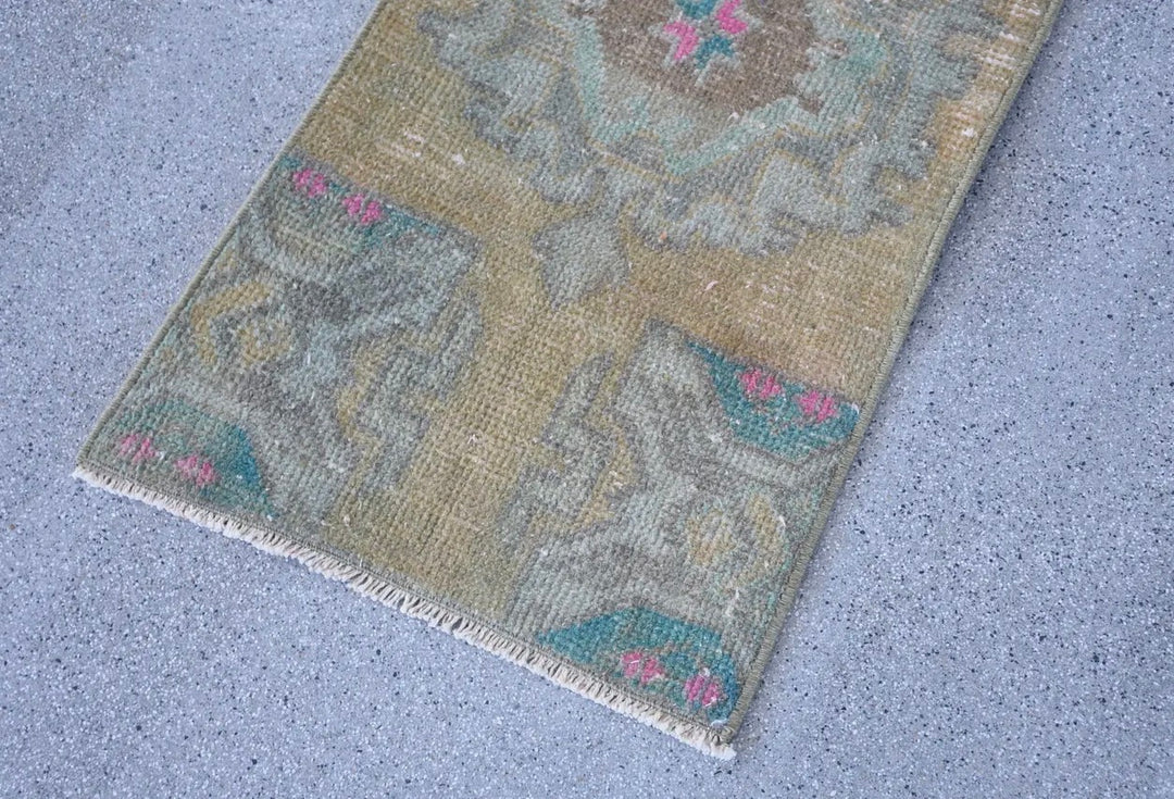 Vintage Handwoven Turkish Rug-Golden Yellow/sage Green