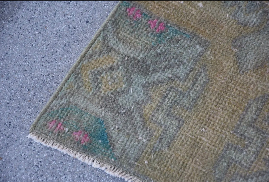Vintage Handwoven Turkish Rug-Golden Yellow/sage Green