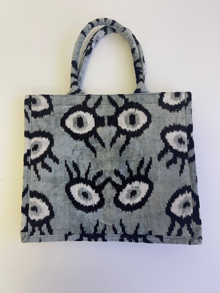 Silk Ikat Evil Eye Tote bag-Ice Blue Large