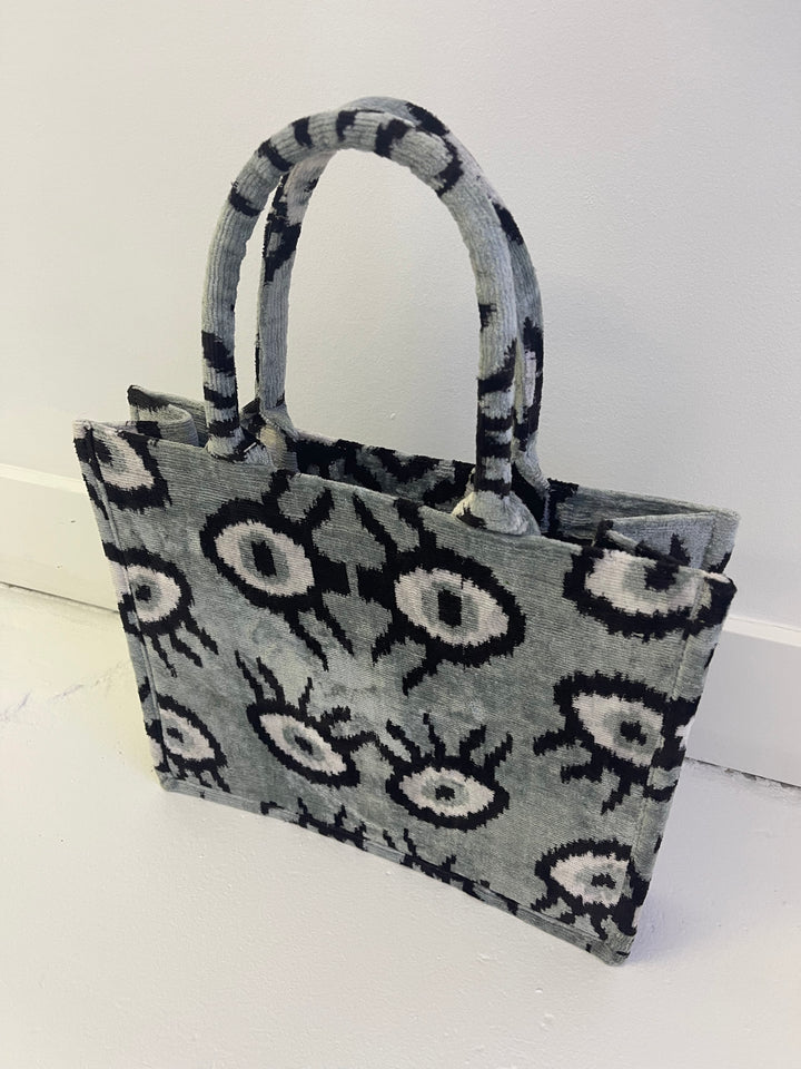 Silk Ikat Evil Eye Tote bag-Ice Blue Large