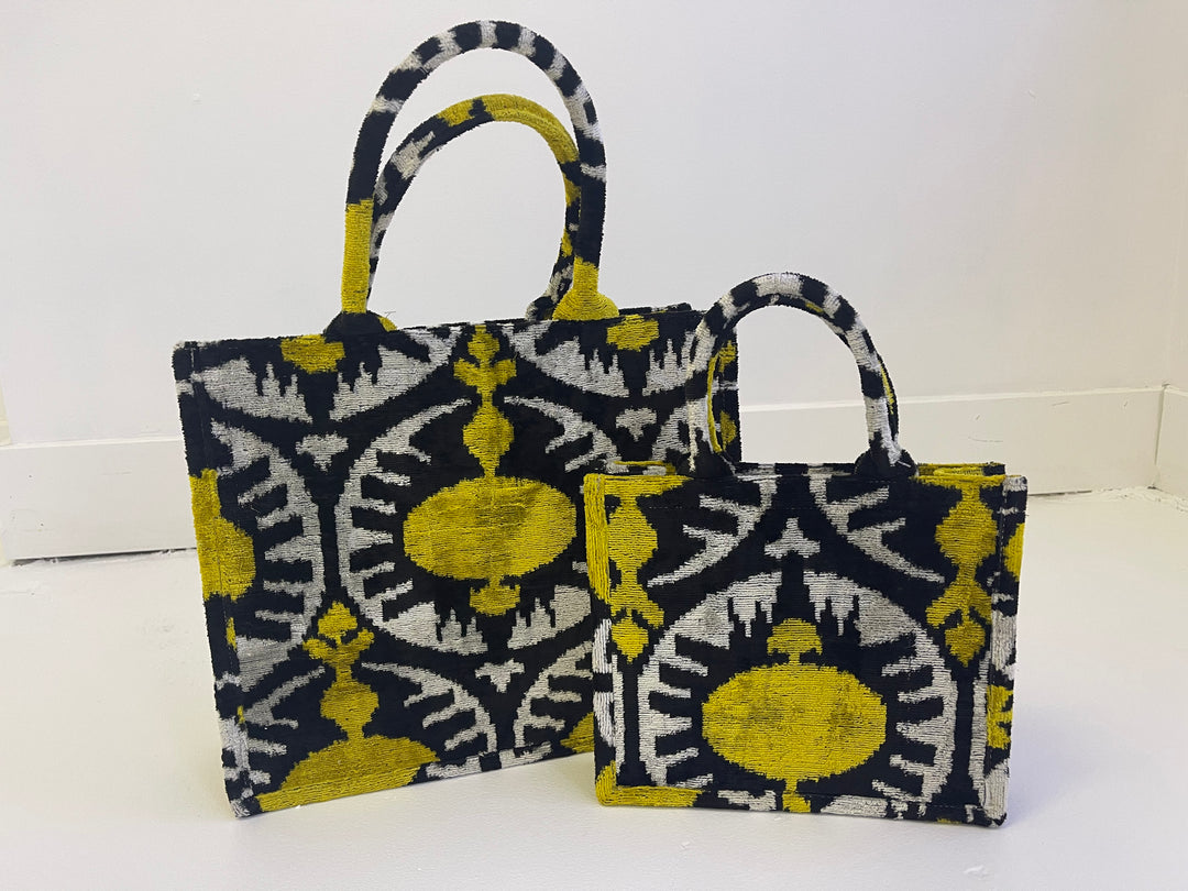 Silk Ikat Tote Bag- Large Yellow and Black