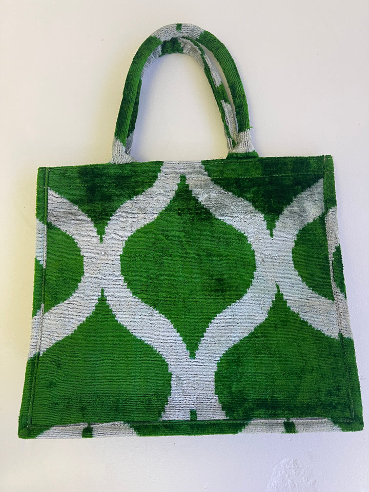 Silk Ikat Tote Large-Emerald Green Graphic