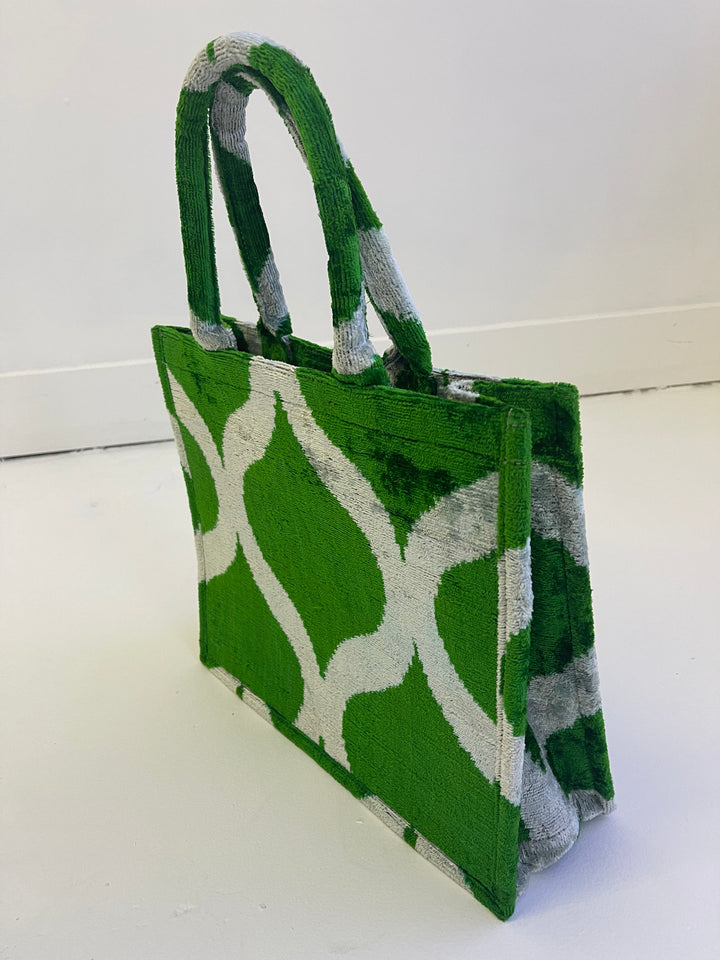 Silk Ikat Tote Large-Emerald Green Graphic