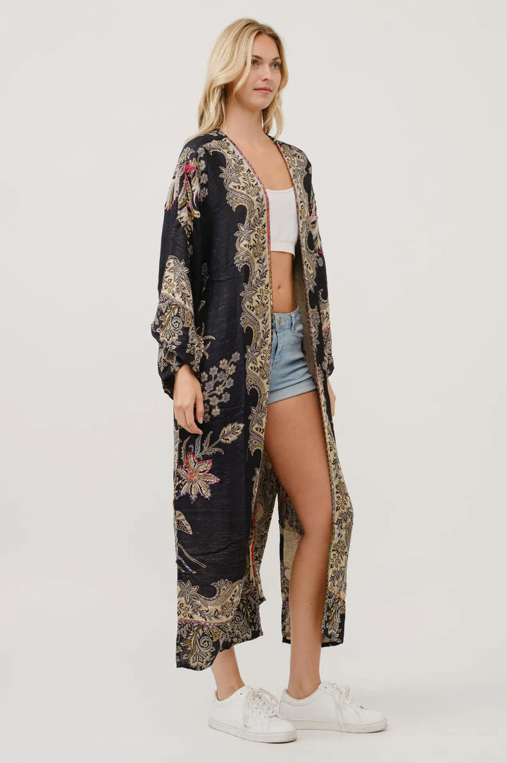 Boho styled embroidered tunic-black