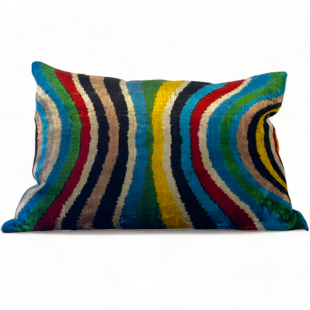 Multi-Colored Silk Velvet Lumbar Pillow