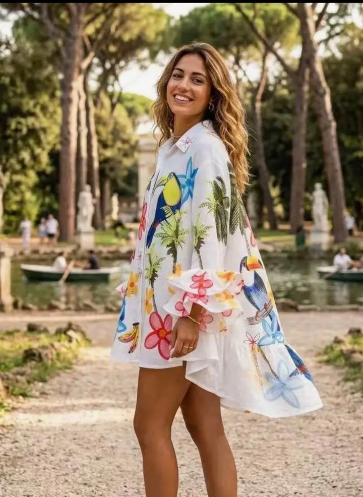 Printed Oversized Shirt Made in Italy-Tropical Nights