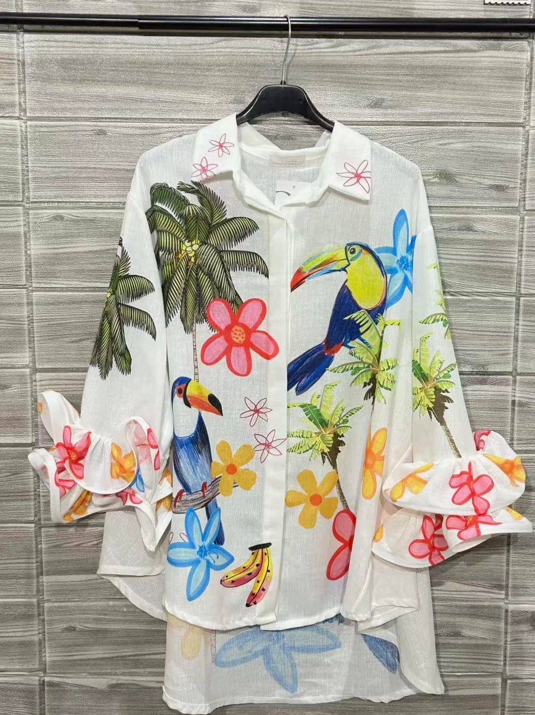 Printed Oversized Shirt Made in Italy-Tropical Nights