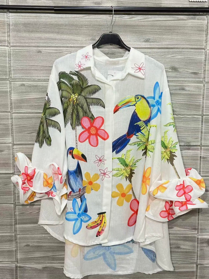 Printed Oversized Shirt Made in Italy-Tropical Nights