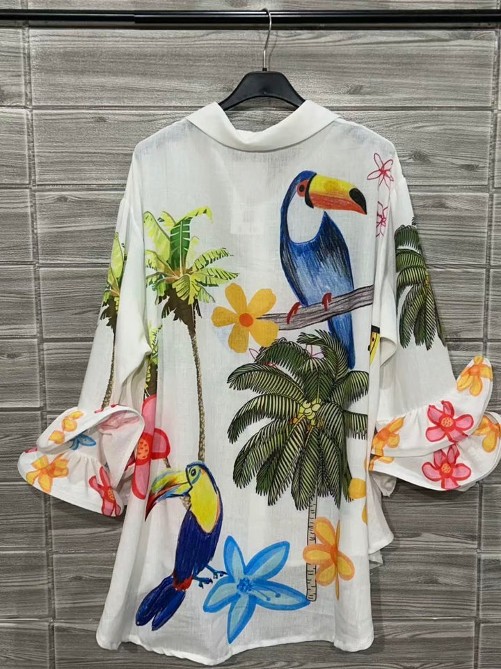 Printed Oversized Shirt Made in Italy-Tropical Nights