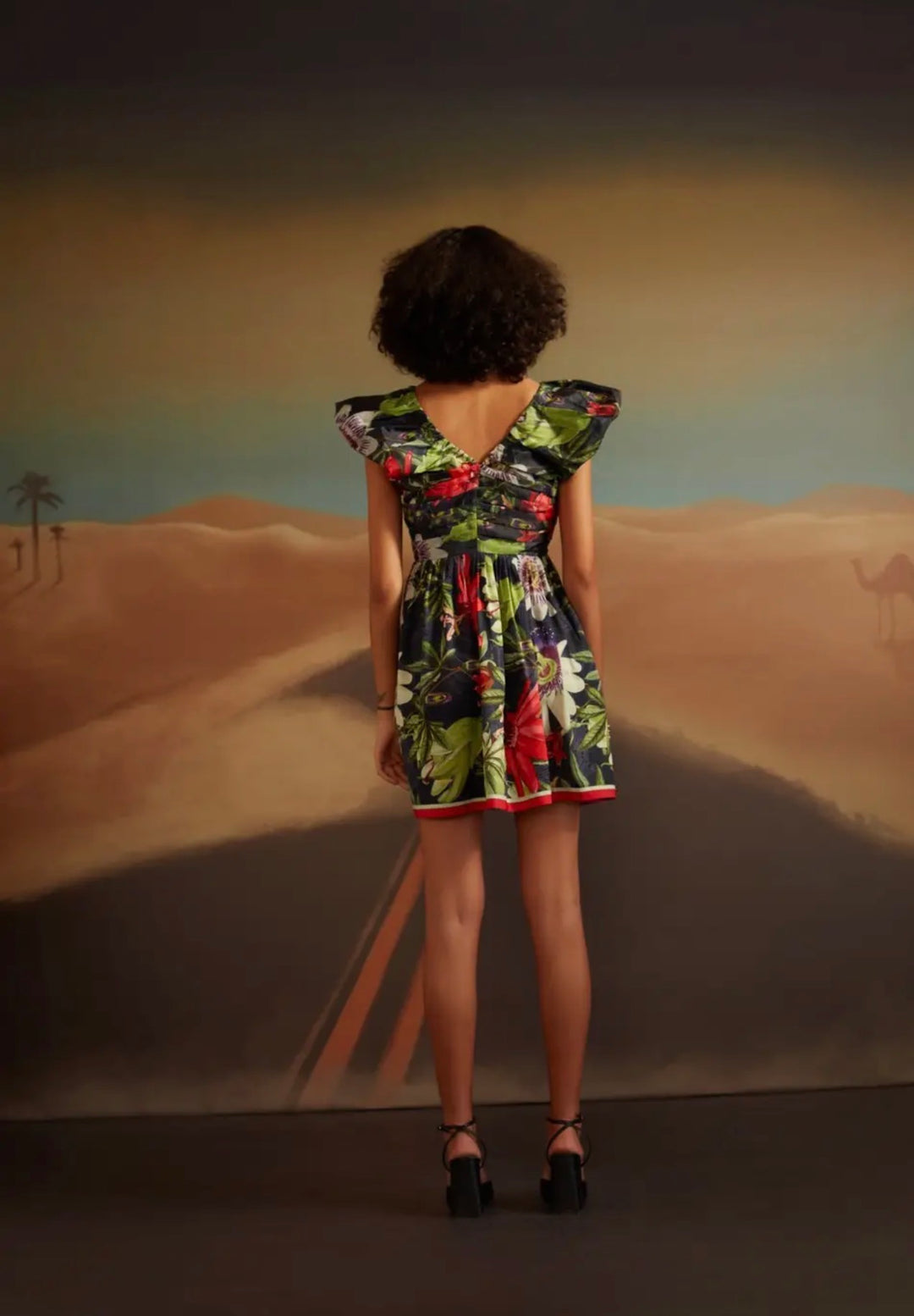 Mini Dress-Black tropical floral
