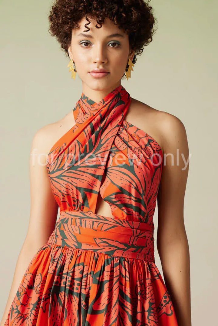 Cross Front Cotton Dress-Paprika