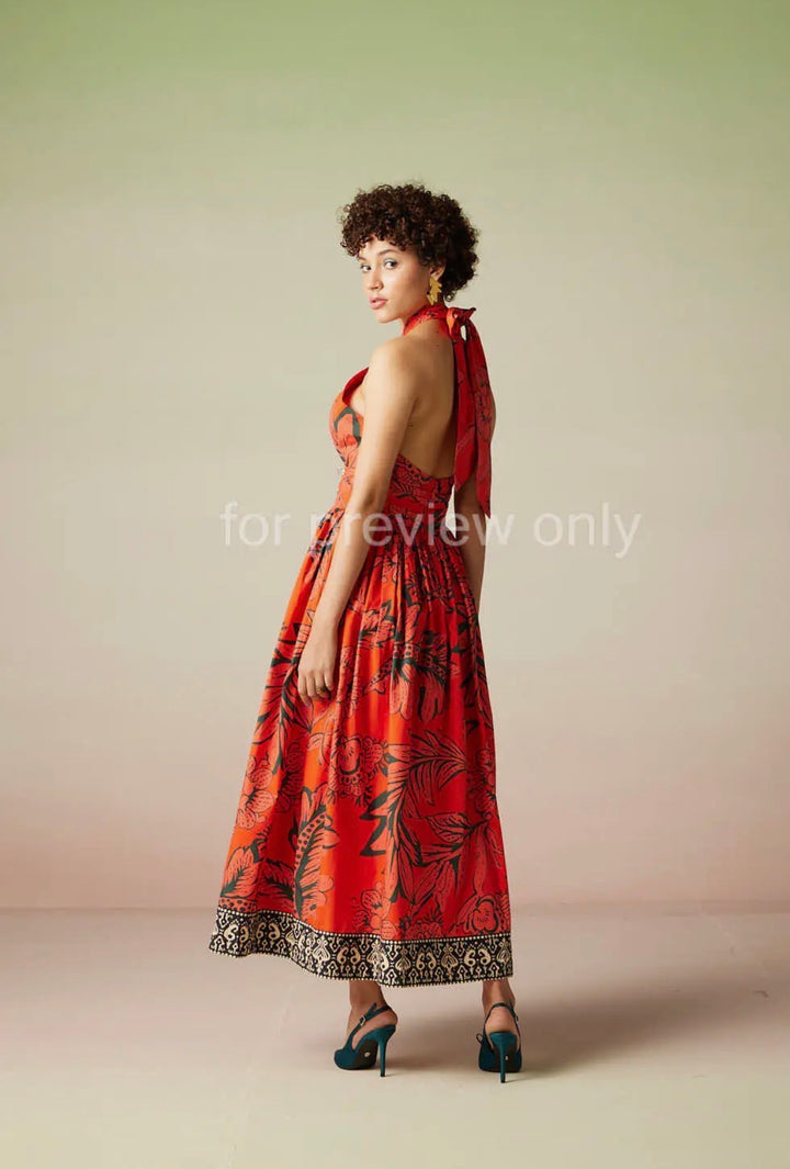 Cross Front Cotton Dress-Paprika