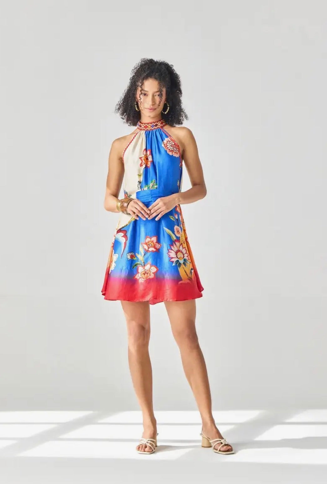 Halter Mini Dress-Cobalt/red
