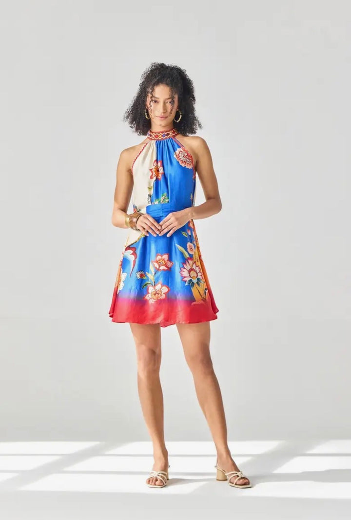 Halter Mini Dress-Cobalt/red