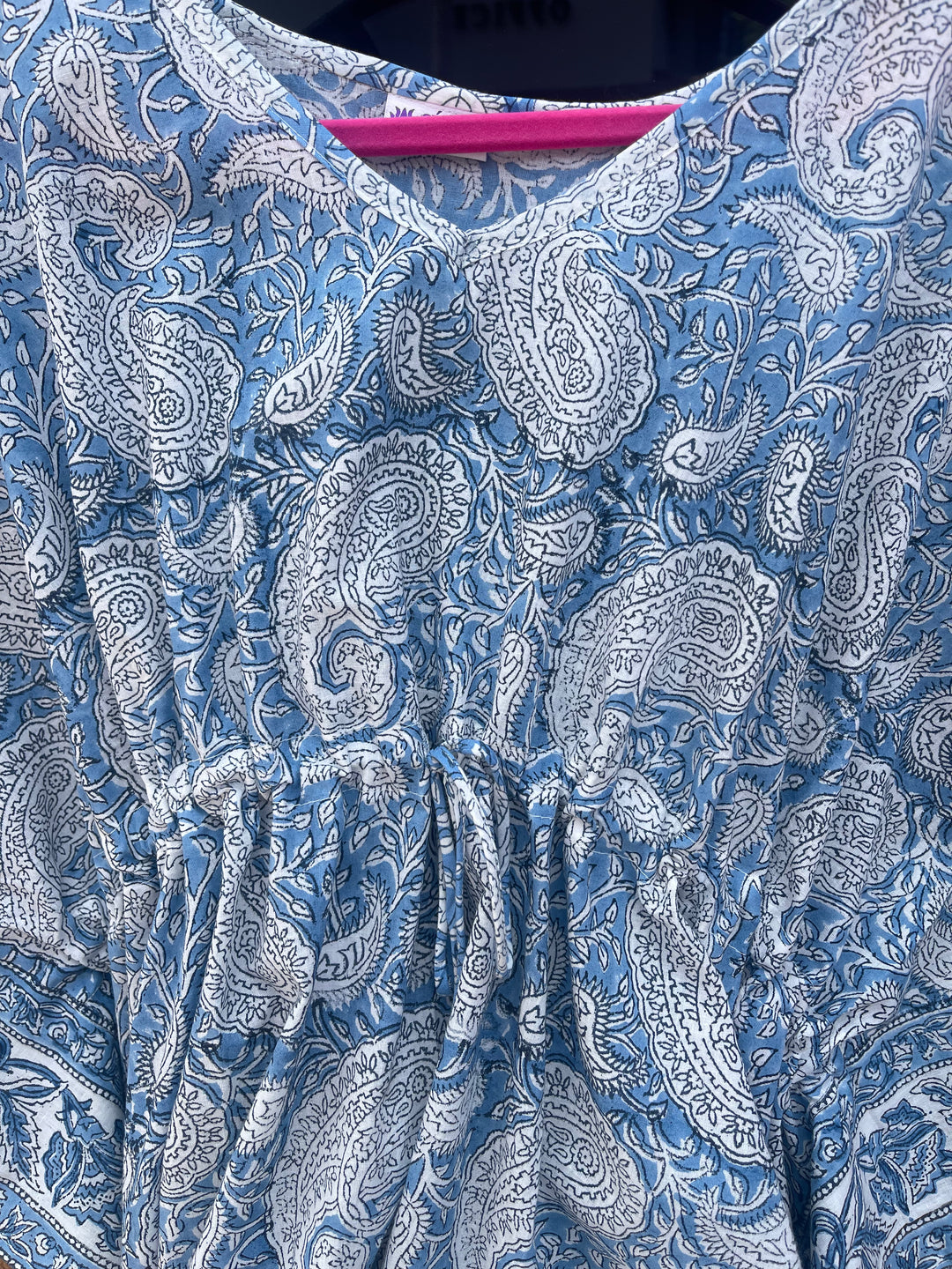 Block Printed 100% Cotton Kaftan Top-Sky Blue