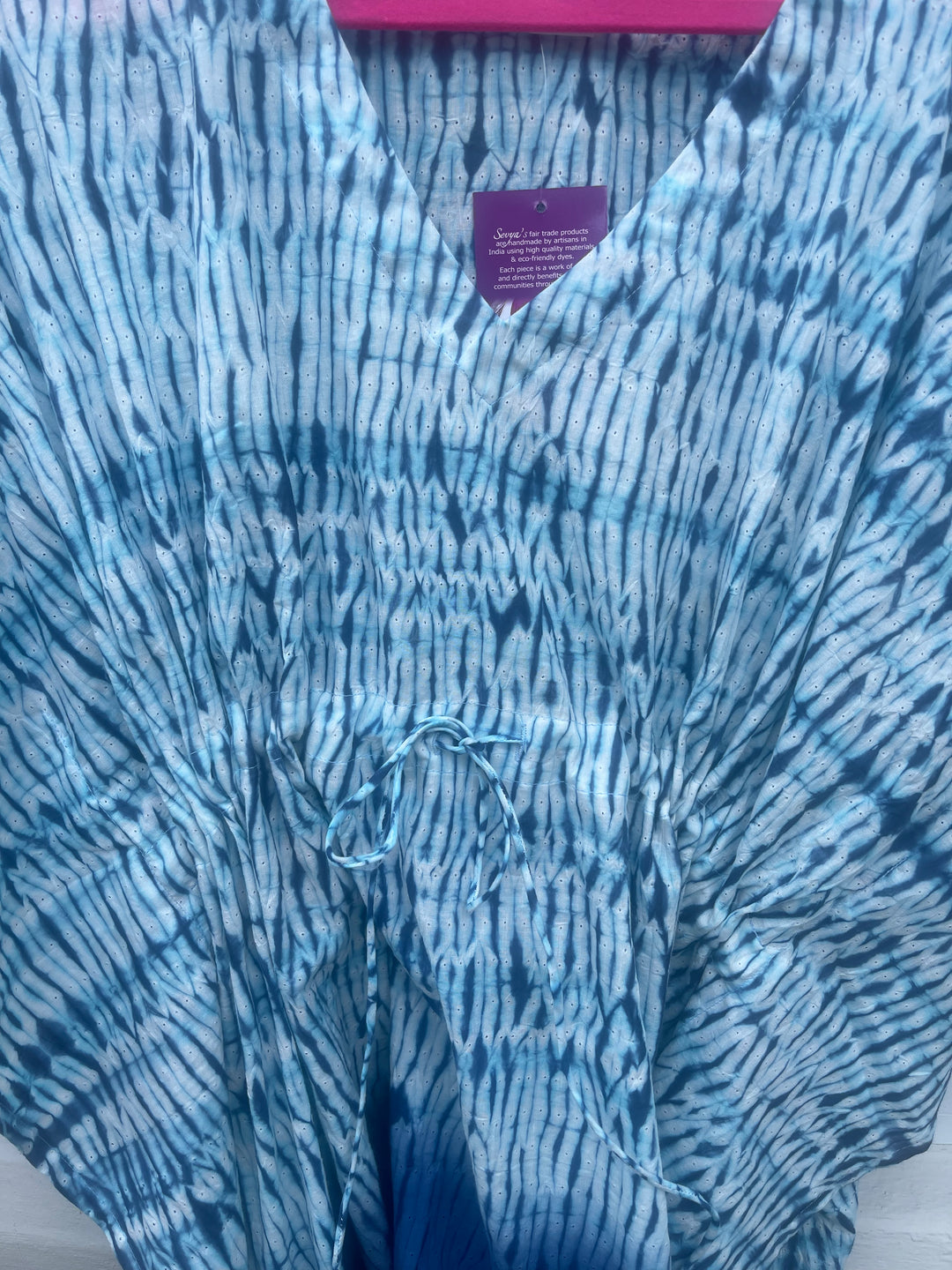 Shibori 100% Cotton Kaftan Top-Indigo and white