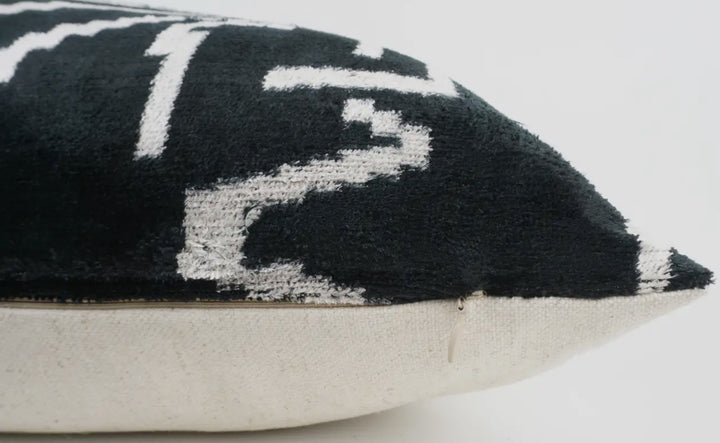 Graphic, modern black and white silk velvet throw pillow: 24"x24"