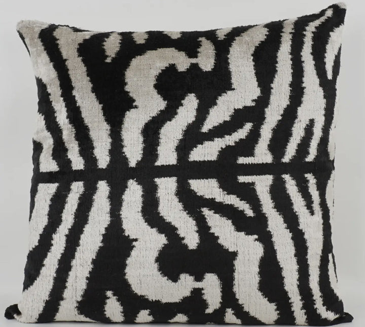Black and white Zebra patterned 100% silk velvet throw pillow: 20"x20"