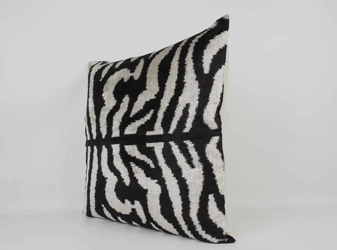 Black and white Zebra patterned 100% silk velvet throw pillow: 20"x20"