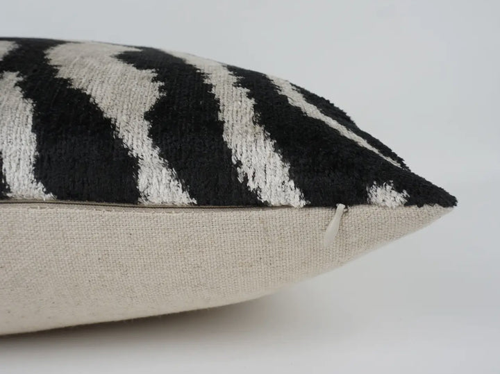 Black and white Zebra patterned 100% silk velvet throw pillow: 20"x20"