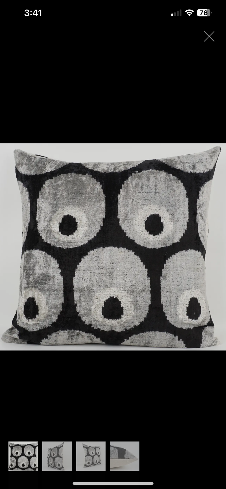 Modern Ethnic styled 100% silk velvet throw pillow: 20"x20"