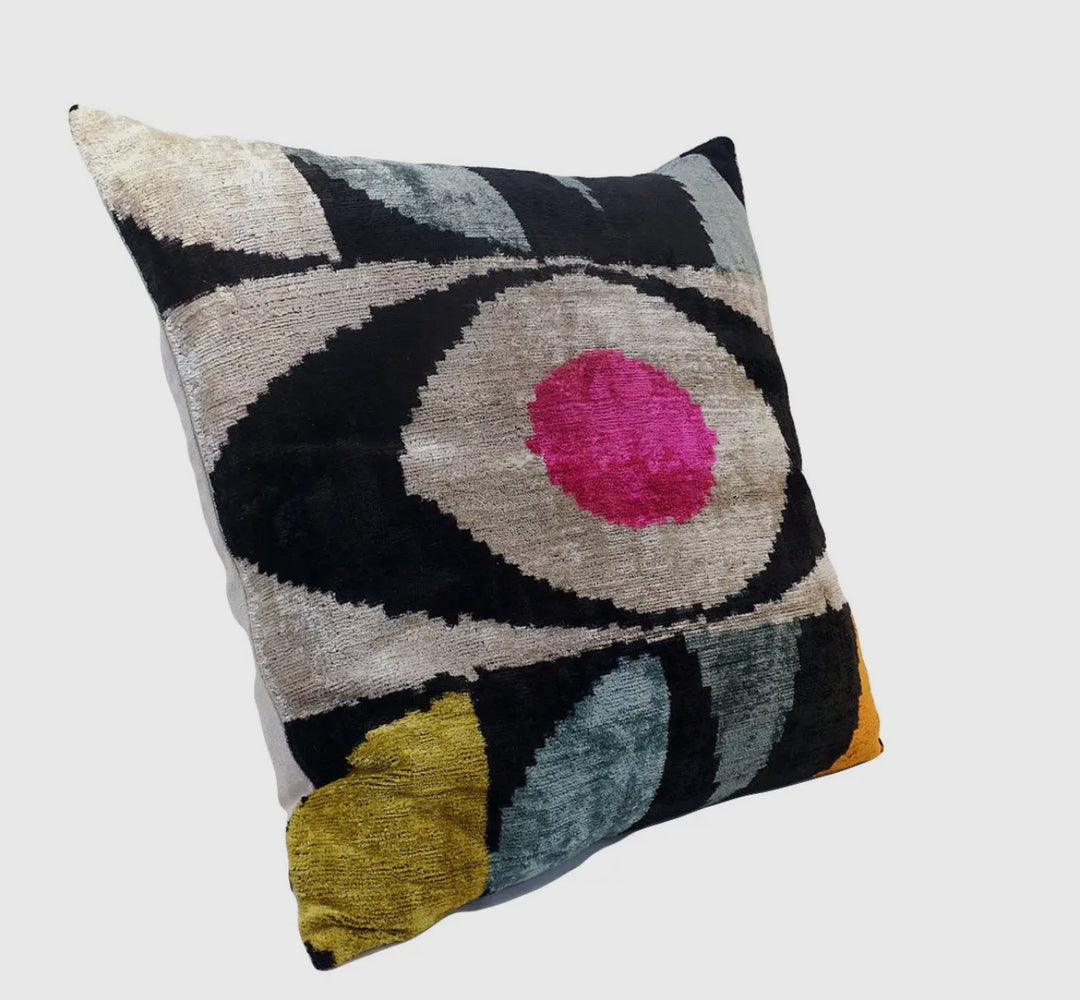 100% Silk velvet  Evil eye graphic square throw pillow.