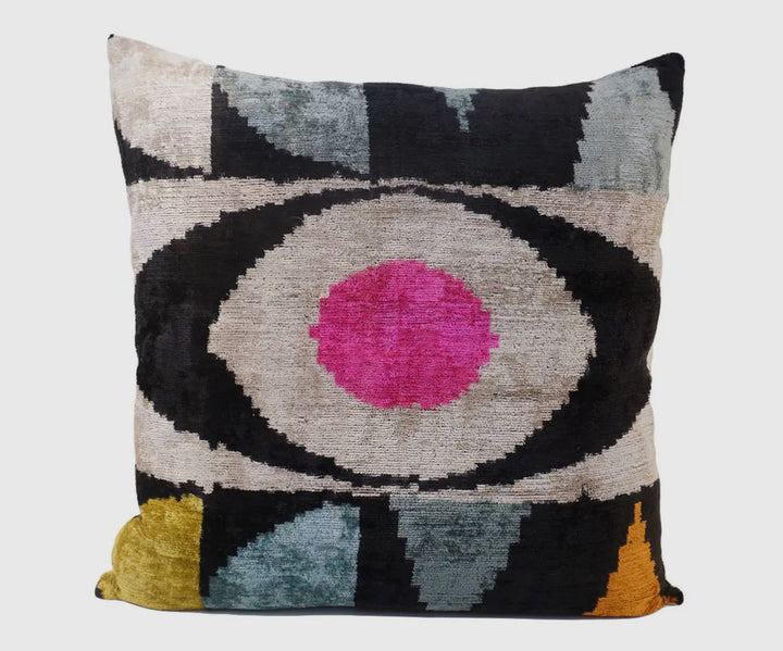 100% Silk velvet  Evil eye graphic square throw pillow.