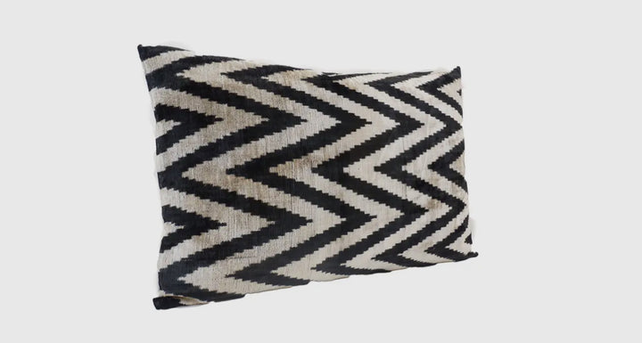 Zigzag Black and White 100% Silk Velvet Pillow: 16"x24"