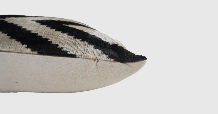 Zigzag Black and White 100% Silk Velvet Pillow: 16"x24"