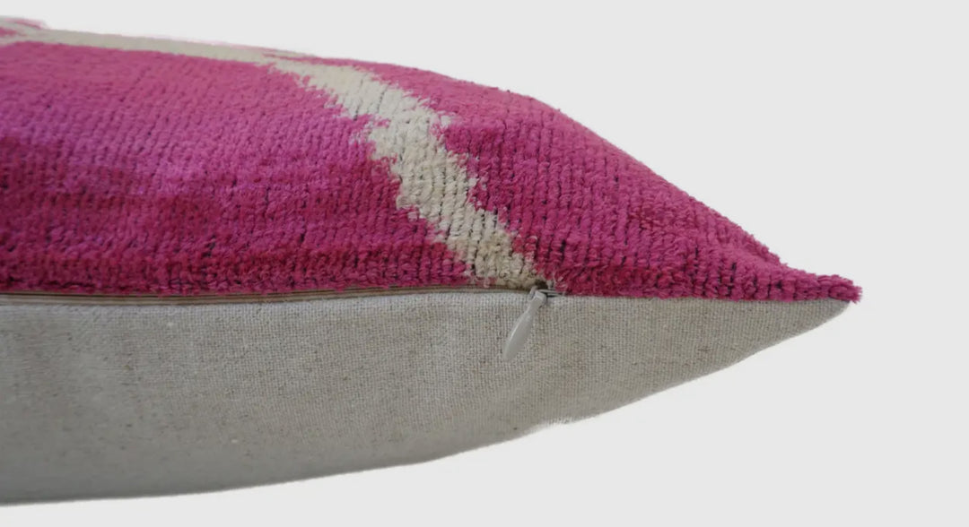 Hot pink graphic 100% silk velvet throw pillow