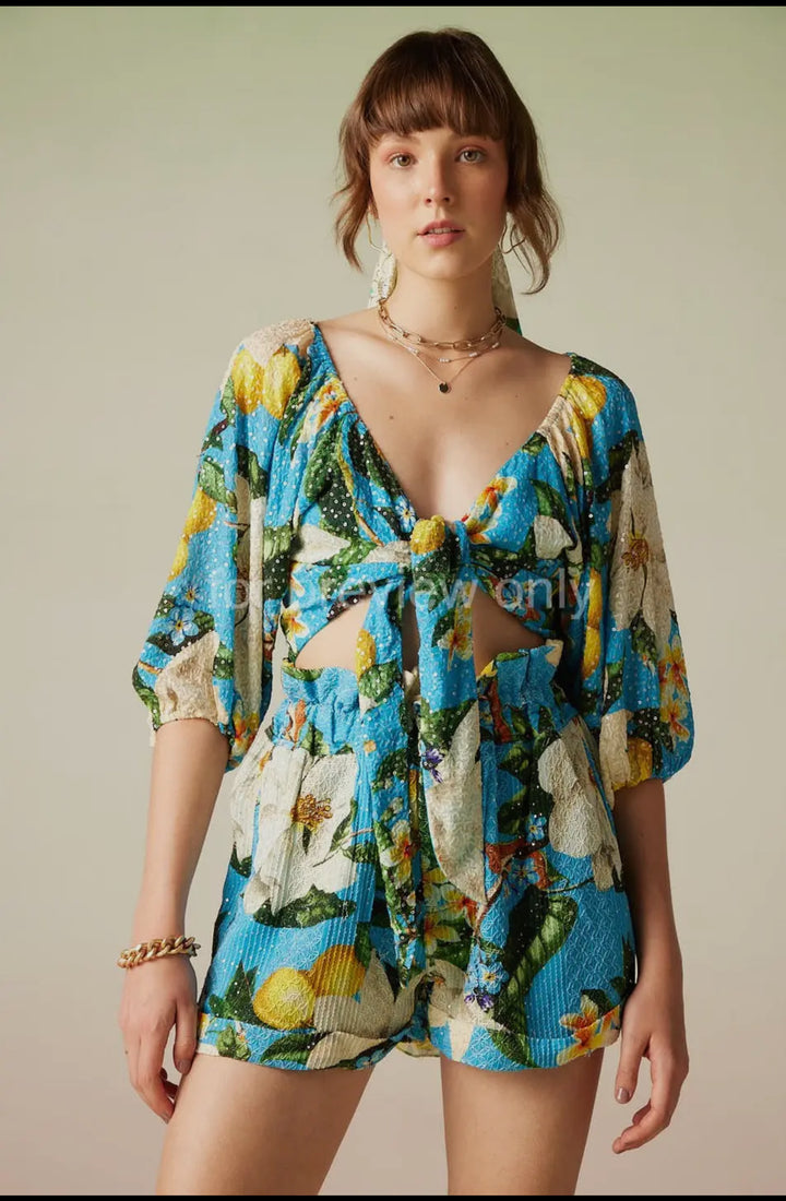 Sequined Tropical Patterned Blouse
